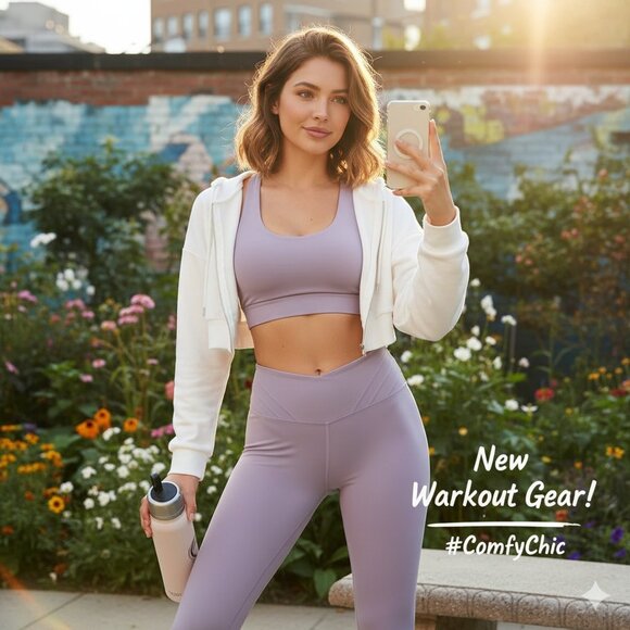 NWT J.ING Honeysuckle Lavender High Waist Side Panel Yoga Pants Leggings - Picture 1 of 8